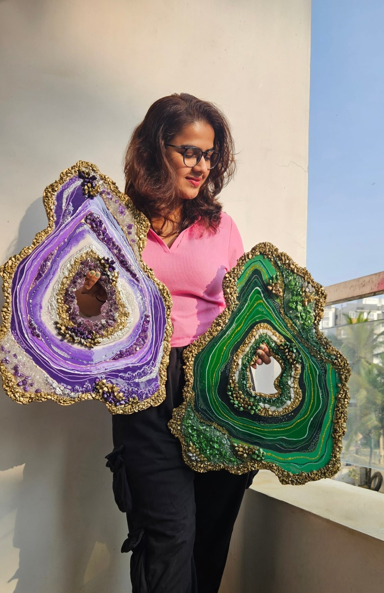 Leena working on resin geodes
